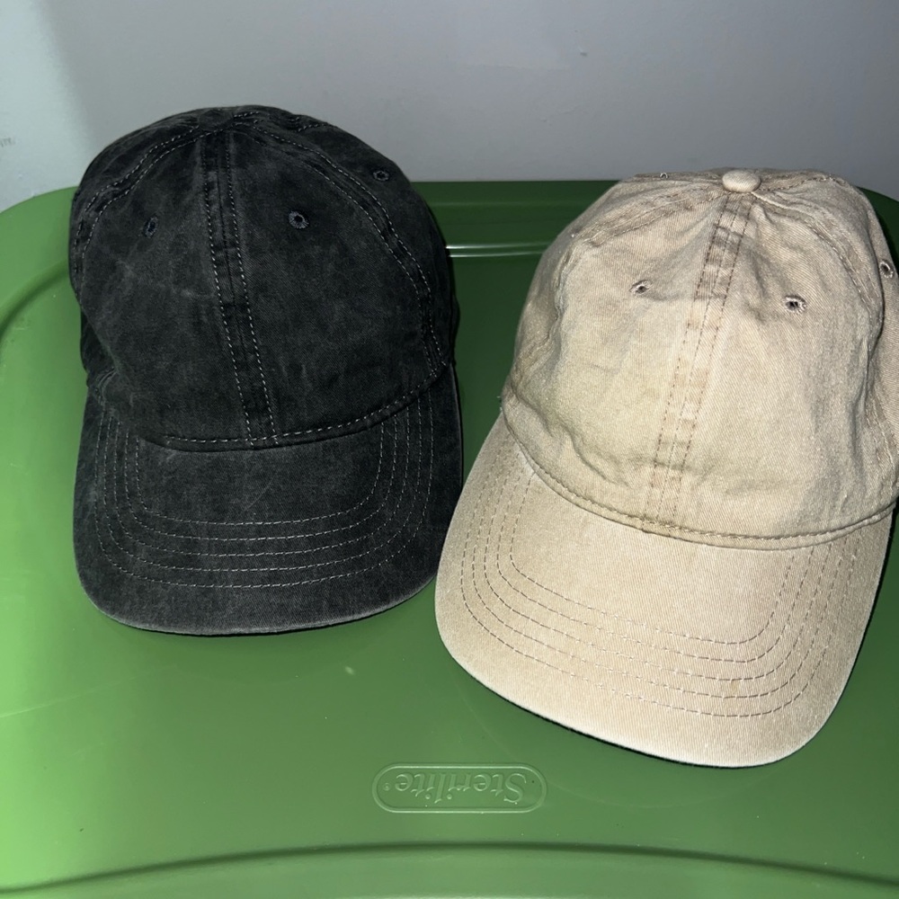 Washed Black and Khaki Cotton Baseball Caps - Set of 2
